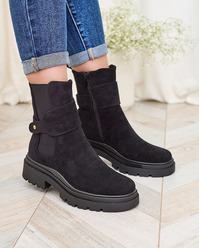 Royalfashion Schwarze Damenstiefel mit Zierriemen Doasa