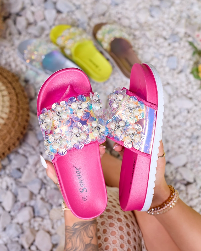 Fuchsiafarbene Plateausandalen für Damen mit Maurelle-Verzierungen - Schuhe