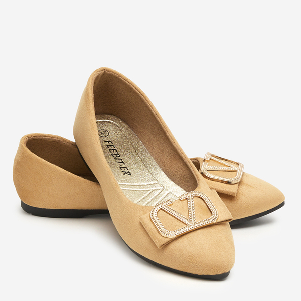 OUTLET Beige Ballerinas für Damen mit Verzierung an der Spitze Cavo - Schuhe