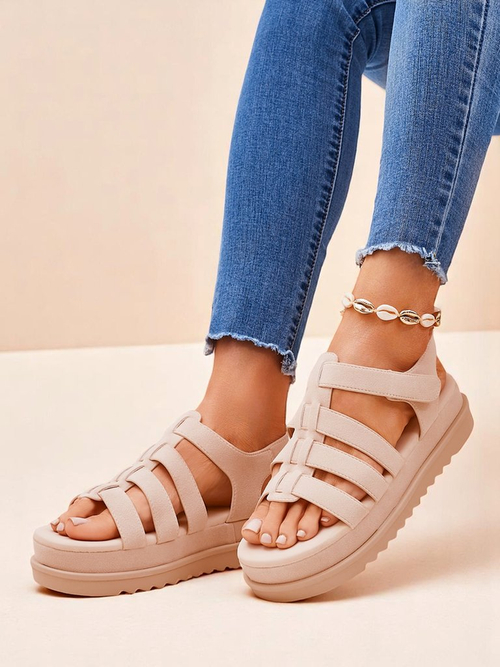 Сандалі Royalfashion - Caligae Бежеві Замшеві на Платформі - Ідеальні на Літо та Весну