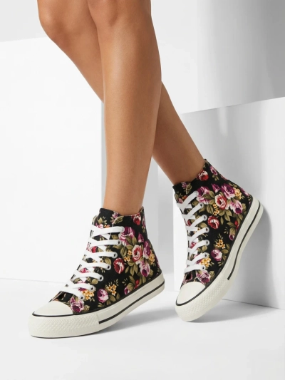 Damen Sneaker Flora Schwarz-Blumenmuster Stoff für den Sommer