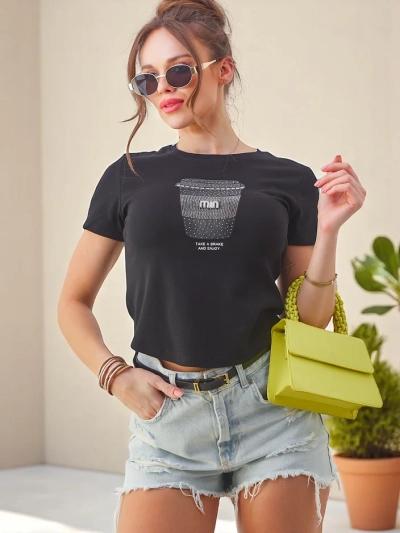 Royalfashion Damen T-Shirt aus Baumwolle mit Strassdruck
