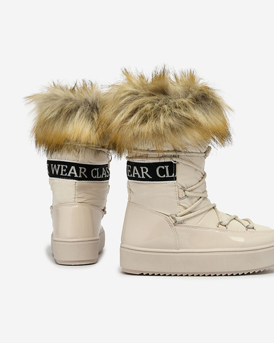 Royalfashion Kinder Schlupfschuhe a'la Schneestiefel mit Fell in beige Asika