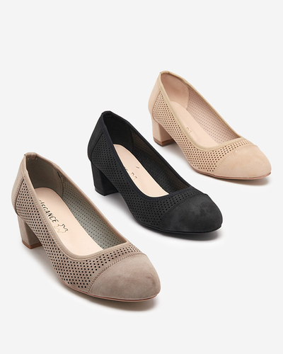 Durchbrochene Damenpumps auf Säule in Beige Pollam - Schuhe