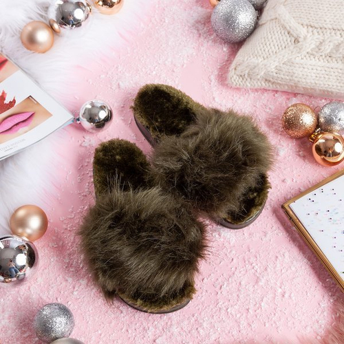 Зелені шльопанці з хутром Angela - Взуття 1