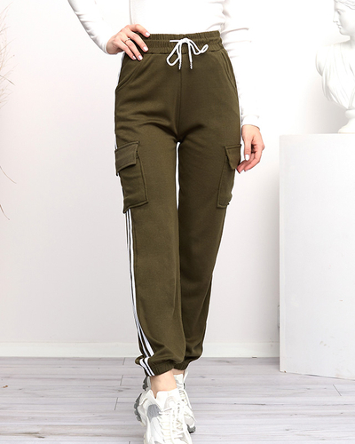 Grüne Damen-Cargohose mit Streifen - Kleidung