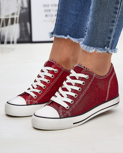 Rote Damen-Sneakers auf einem versteckten Anker mit glänzendem Faden Seggat- Footwear