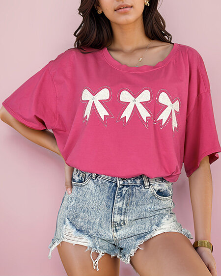 Royalfashion Damen-T-Shirt mit Schleifenaufnäher