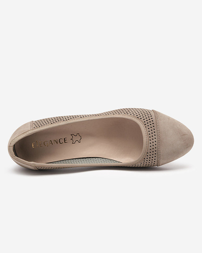 Graue und braune durchbrochene Pumps am Pfosten. Pollam - Footwear