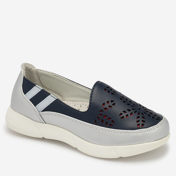 Silberne und marineblaue Slipper für Mädchen Ewesgi- Footwear