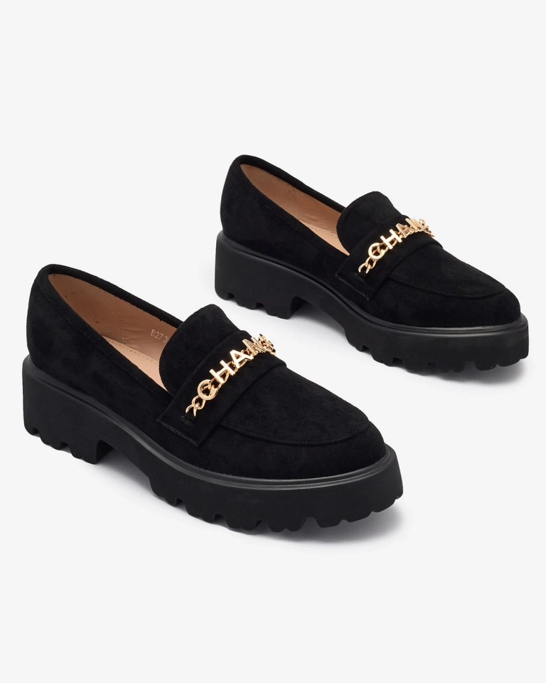 Schwarze Damenmokassins mit Goldverzierung Terreki-Schuhe