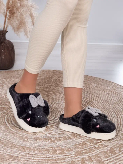 Royalfashion Damen-Fellpantoffeln mit Schleife Savos