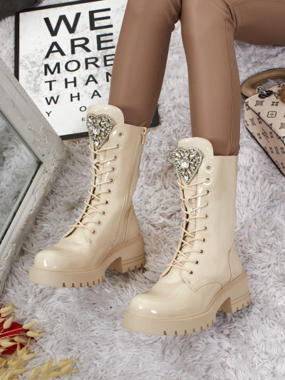 Lackierte Damenstiefeletten mit Schnürung Emelune