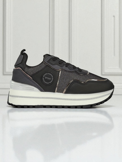 Damen-Sneakers Callista Nero mit 4 cm Plateau, ökologisches Leder