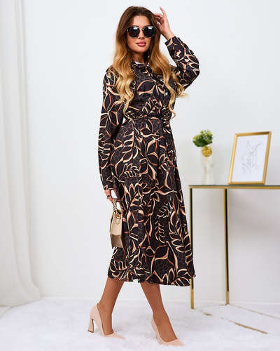 Royalfashion Schwarz und hellbraun gemustertes Damen Maxikleid