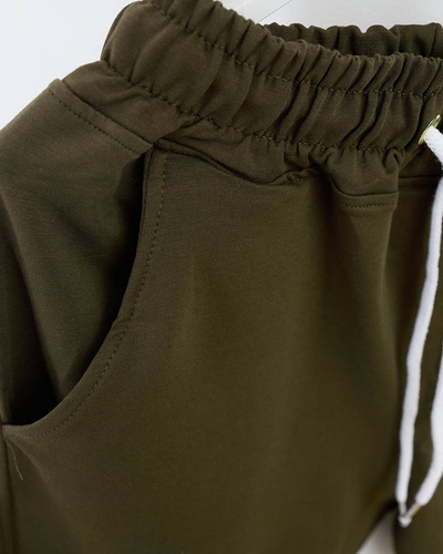 Dunkelgrüne Damen-Jogginghose mit farbigem Aufnäher - Kleidung
