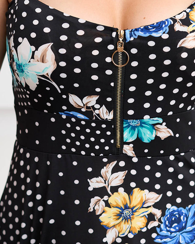Жіноча чорна сукня в горошок і сині квіти- Одяг