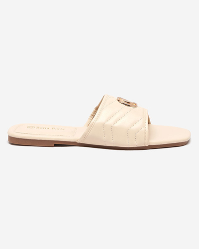 Damenhausschuhe aus beigem Kunstleder mit goldener Daliso-Verzierung - Schuhe