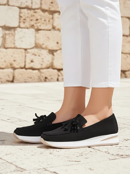 Damen Loafers Aelia schwarz aus Eco-Wildleder Keilabsatz 4 cm