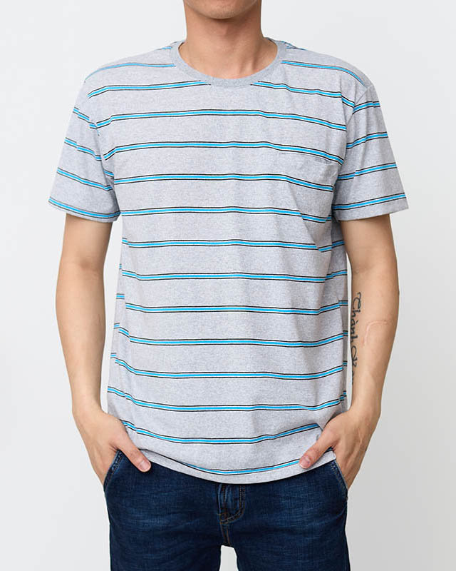 Grau Gestreiftes Baumwoll-T-Shirt für Herren - Kleidung