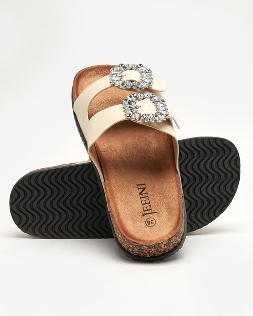 Бежеві жіночі шльопанці з пряжками Oterina