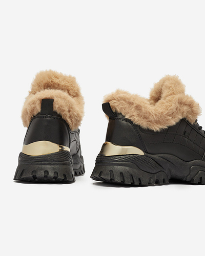 Schwarze Sportschuhe für Damen mit Fell Flixi - Schuhe
