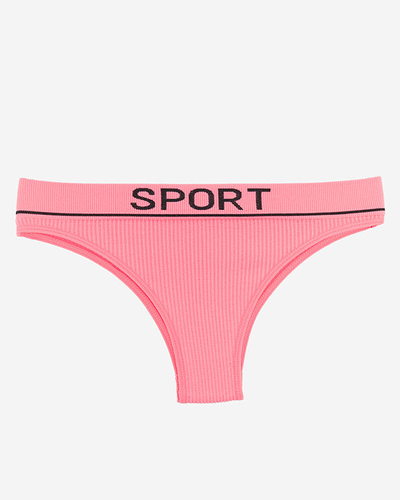 Rosa gerippter Damenslip mit sportlichen Aufschriften - Unterwäsche