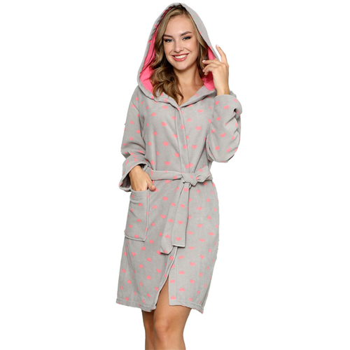Сірий м'який халат жіночий з сердечками - Одяг