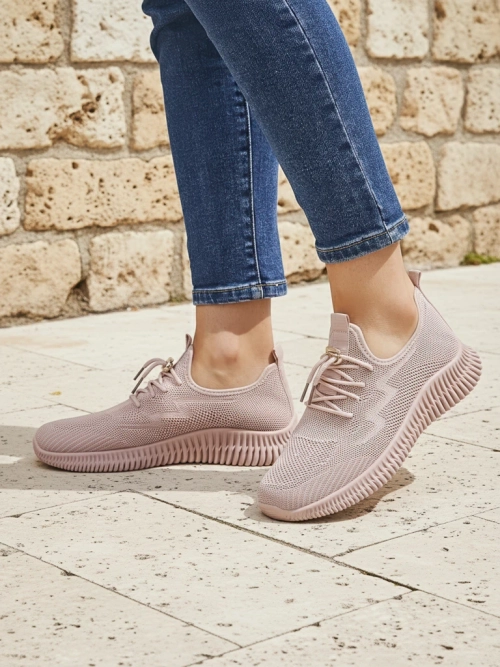 Aurelia Rosa – жіночі спортивні туфлі Royalfashion з тканини, рожеві, плоский каблук