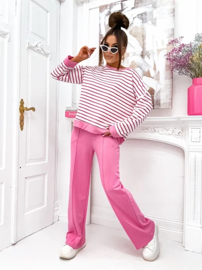 Royalfashion Damen Baumwollstreifen-Set mit weiten Hosen