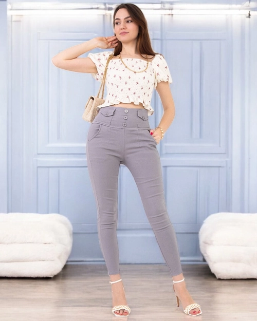 Сірі жіночі трегінси з гудзиками