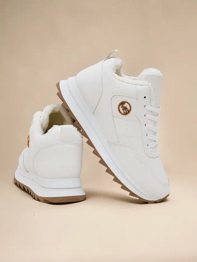 Royalfashion Alba Damen Gefütterte Sneakers Weiß Öko-Leder auf Plateau