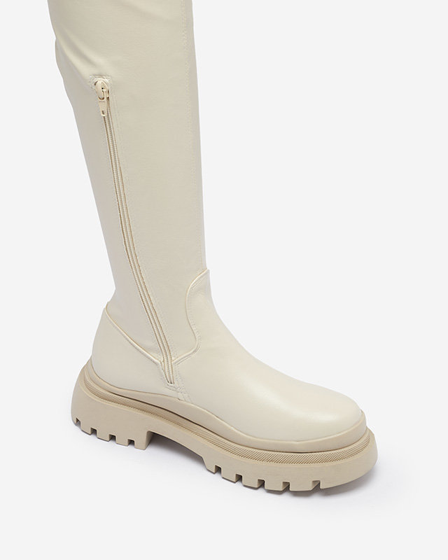 OUTLET Beige Damenstiefel mit dickerer Sohle Amerima- Footwear