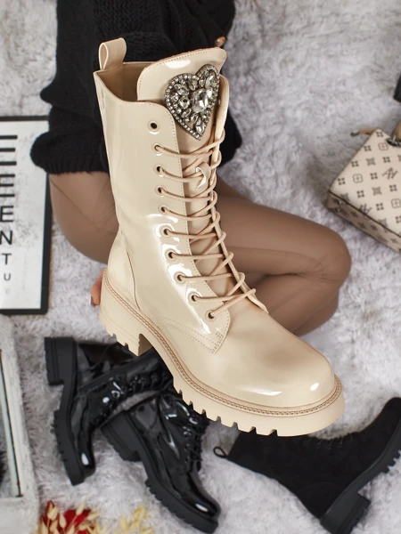 Flora Damenstiefeletten Beige Glänzend Elegant für den Herbst