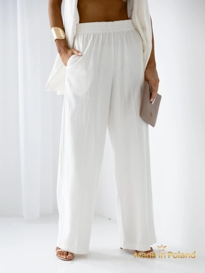 Damen Hose Ecru Livia Palazzo - italienischer Stil, luxuriöser Stoff