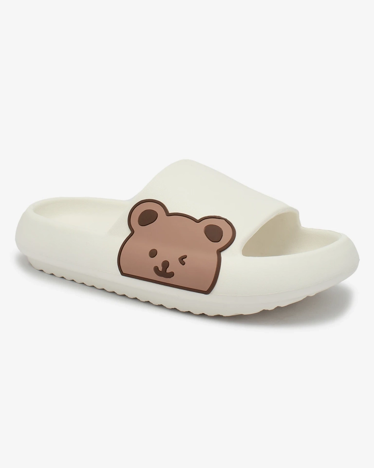 Royalfashion Weiße Damen-Gummi-Flip-Flops mit Teddybär Leverika