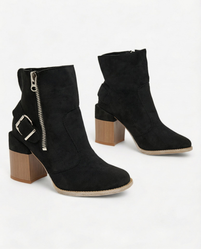 Royalfashion Schwarzer Damenstiefel aus Öko-Wildleder Acimra