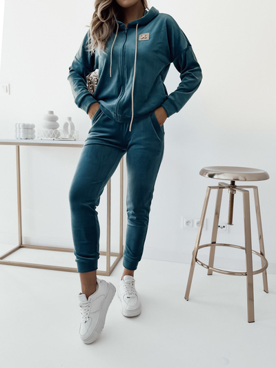 Royalfashion Türkisfarbenes Damen-Sweatshirt-Set mit Patch