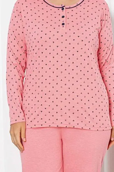 Royalfashion Damen Baumwolle 2-teiliger Schlafanzug mit Herzen XXL