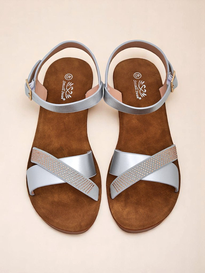 Royalfashion Damensandaletten mit Keilabsatz und Strasssteinen Allona