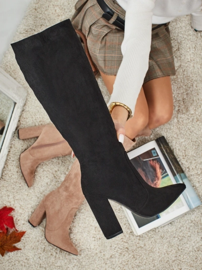 Damen Öko-Wildleder Stiefel mit Blockabsatz Feravi