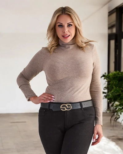 Damen Halb-Rollkragenpullover in Hellbraun- Kleidung