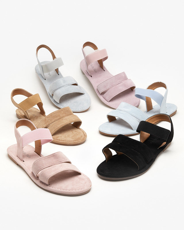 OUTLET Hellbraune flache Damensandalen aus Öko-Wildleder Nerina - Schuhe