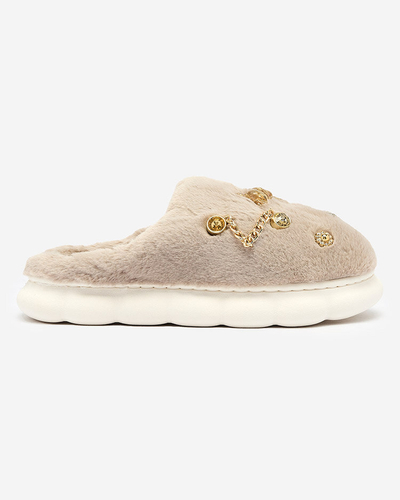 Royalfashion Graue Damenpelzpantoffeln mit Ornamenten Erserra