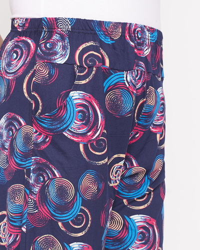 Marineblau und rosa gemusterte Damenhose - Kleidung