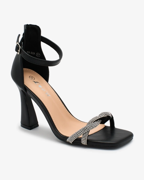 OUTLET Royalfashion Чорні жіночі босоніжки Sparkle Step з цирконами