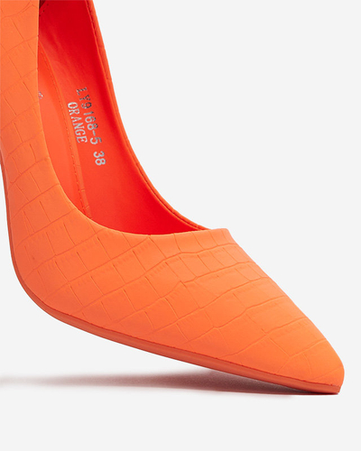 Neonorange Damen-Stiletto-Pumps mit Prägung Asota - Schuhe