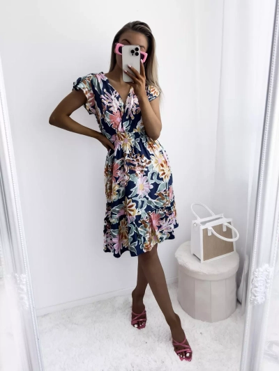 Marineblaues Damen-Minikleid mit Blumendruck - Kleidung