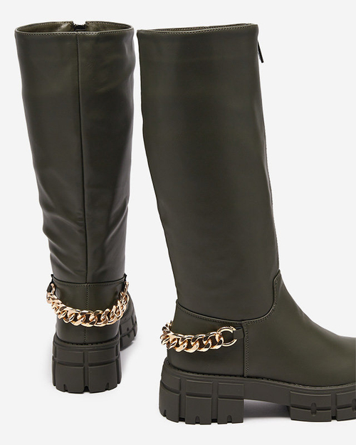 Темно-зелені жіночі неутеплені чоботи з еко-шкіри Verola
