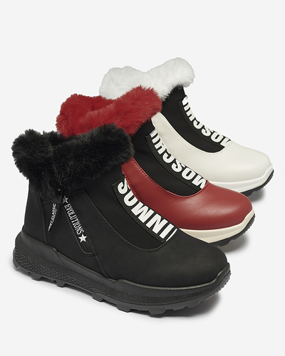 Rote isolierte Damenstiefel mit Fell Scherr- Footwear